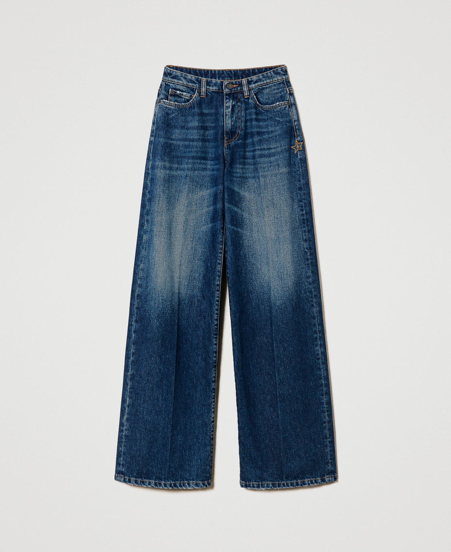 Wide leg jeans with permanent crease