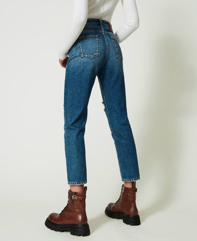 Jeans straight fit con rotture Blu "Denim Medio" Donna 232AP2340-04