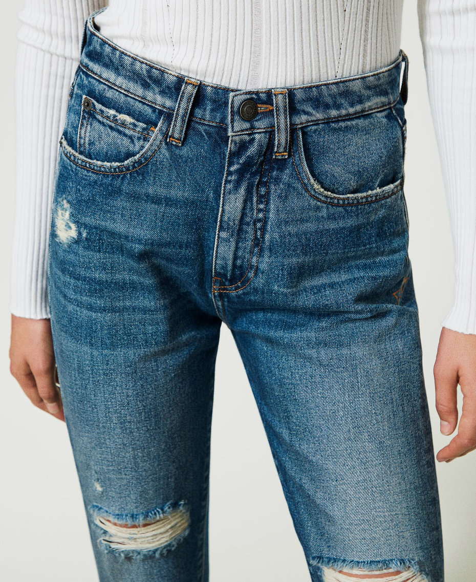 Jeans straight fit con rotture Blu "Denim Medio" Donna 232AP2340-05