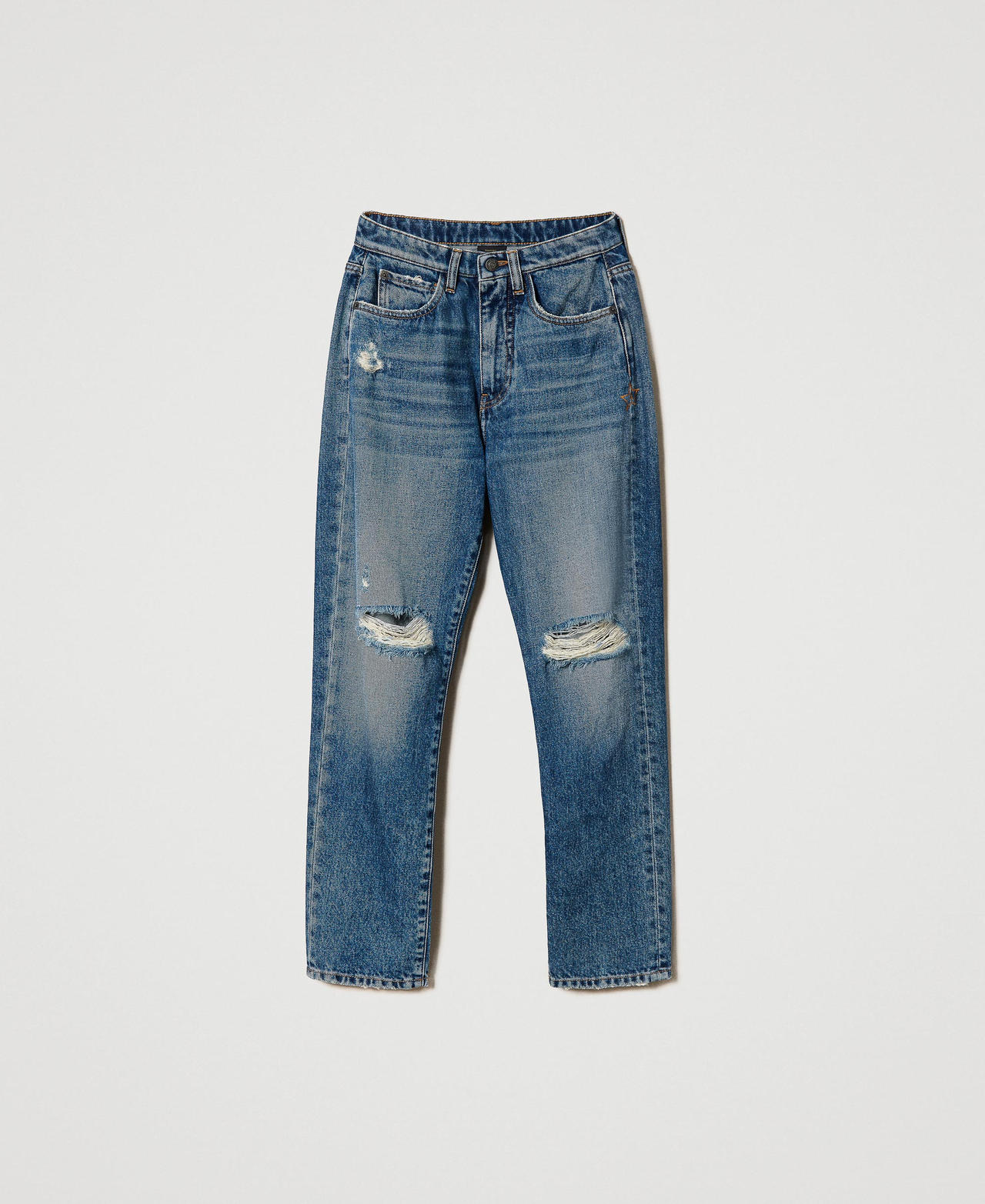 Straight-Fit-Jeans mit Rissen Mittleres "Denimblau" Frau 232AP2340-0S