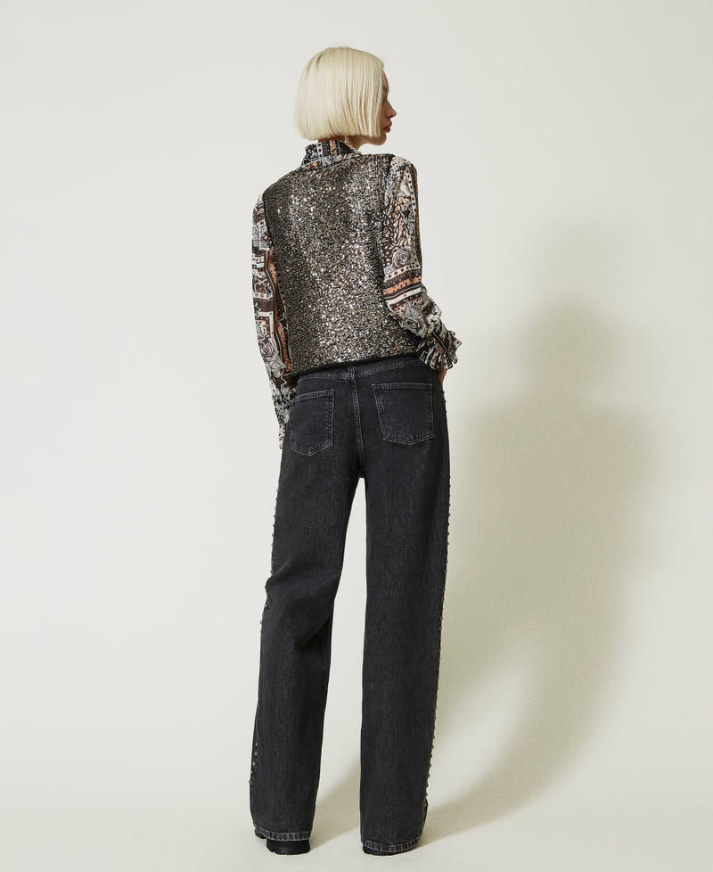 Jeans wide leg con ricamo