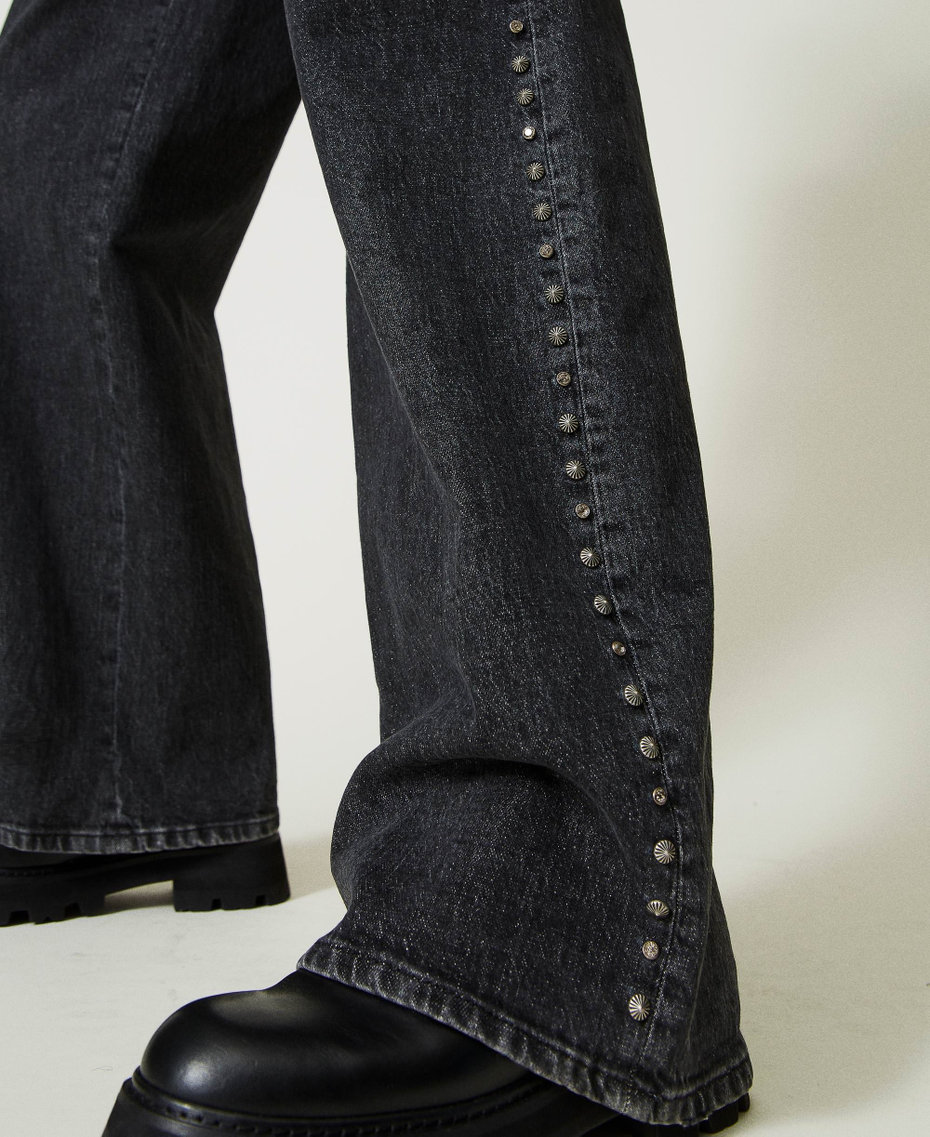 Jeans wide leg con ricamo Denim Nero Donna 232AP2350-05