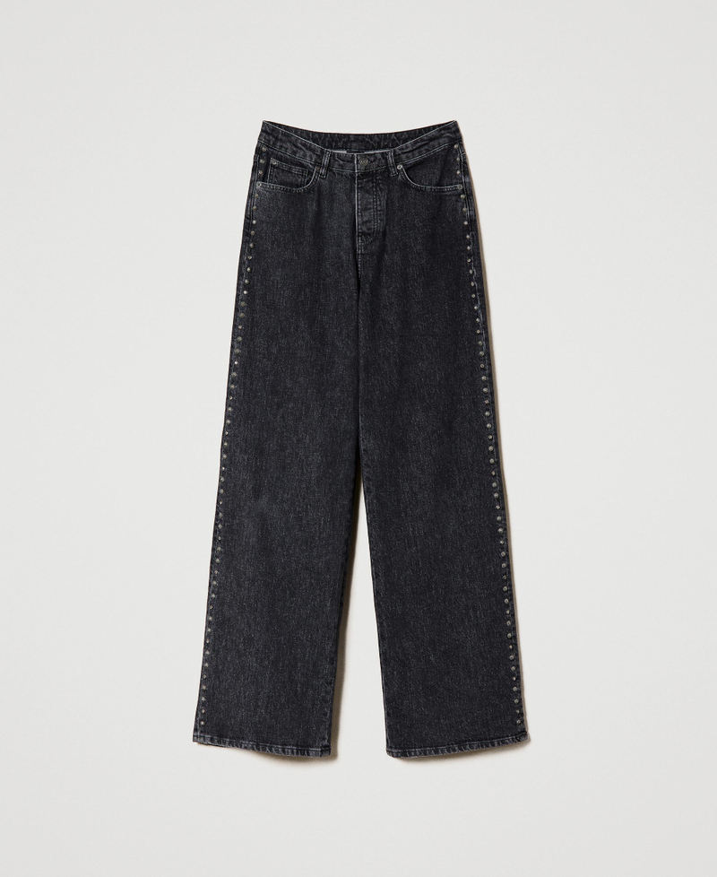 Jeans wide leg con ricamo Denim Nero Donna 232AP2350-0S