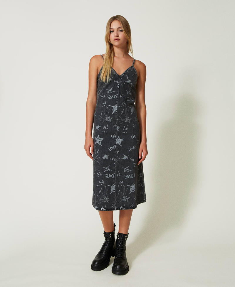 Denim dress with graffiti print