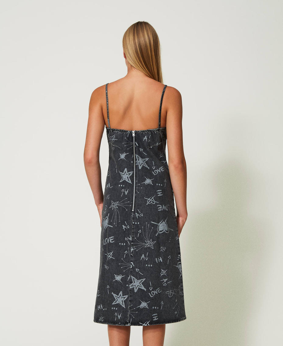 Denim dress with graffiti print