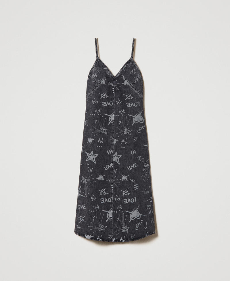 Denim dress with graffiti print