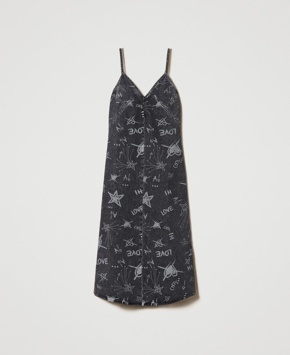 Denim dress with graffiti print