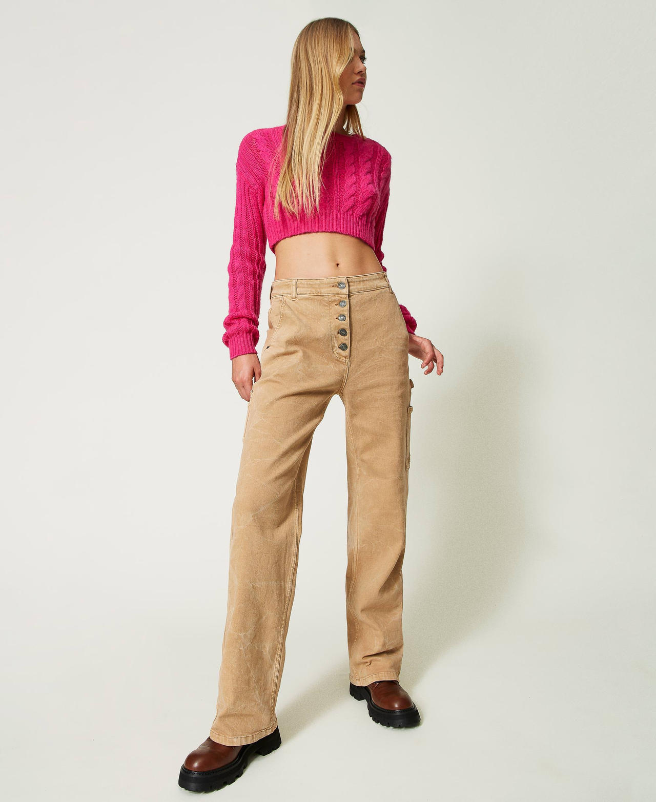 Cotton bull cargo trousers "Cinnamon” Brown Woman 232AP2381-02