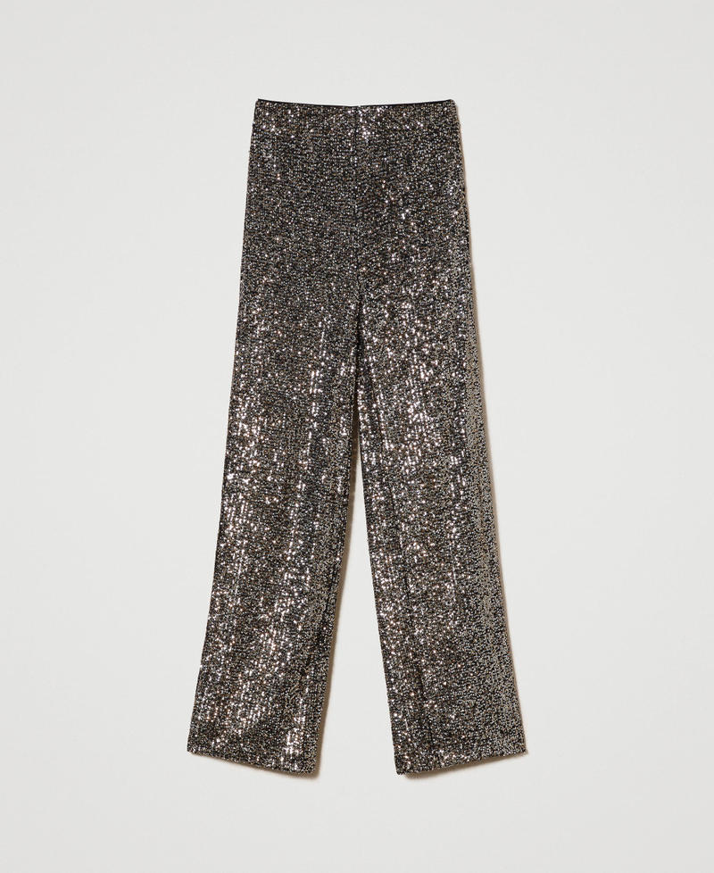 Pantalon palazzo entièrement orné de sequins