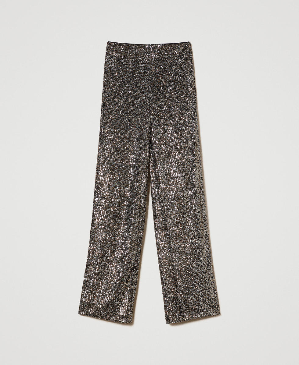 Pantalon palazzo enti&egrave;rement orn&eacute; de sequins