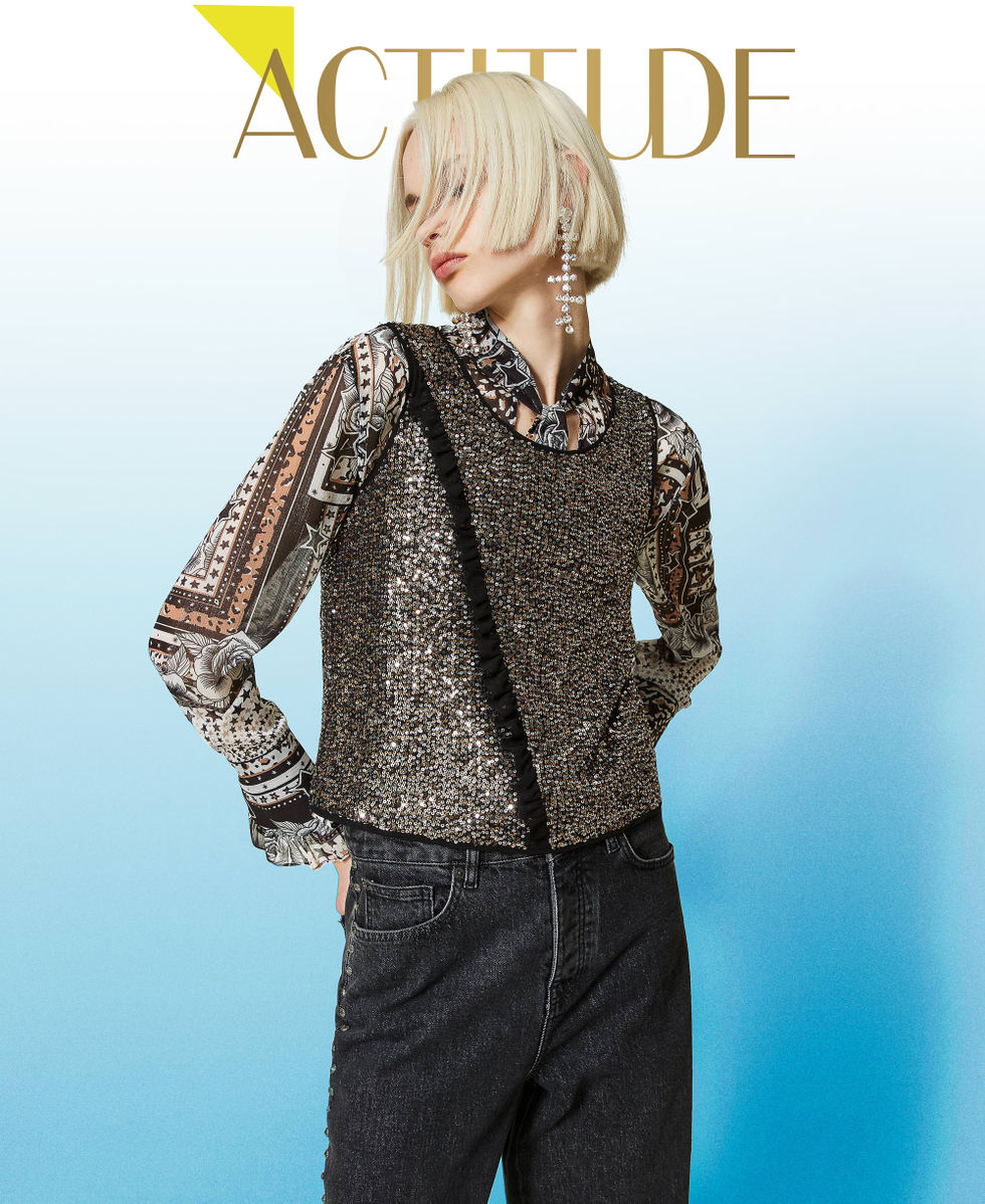 Top enti&egrave;rement orn&eacute; de sequins Noir Femme 232AP2423_00006_01