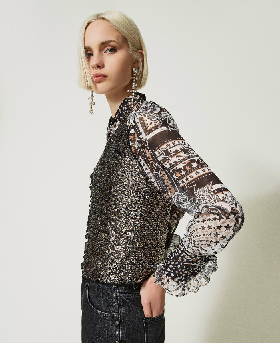 Top enti&egrave;rement orn&eacute; de sequins Noir Femme 232AP2423_00006_02