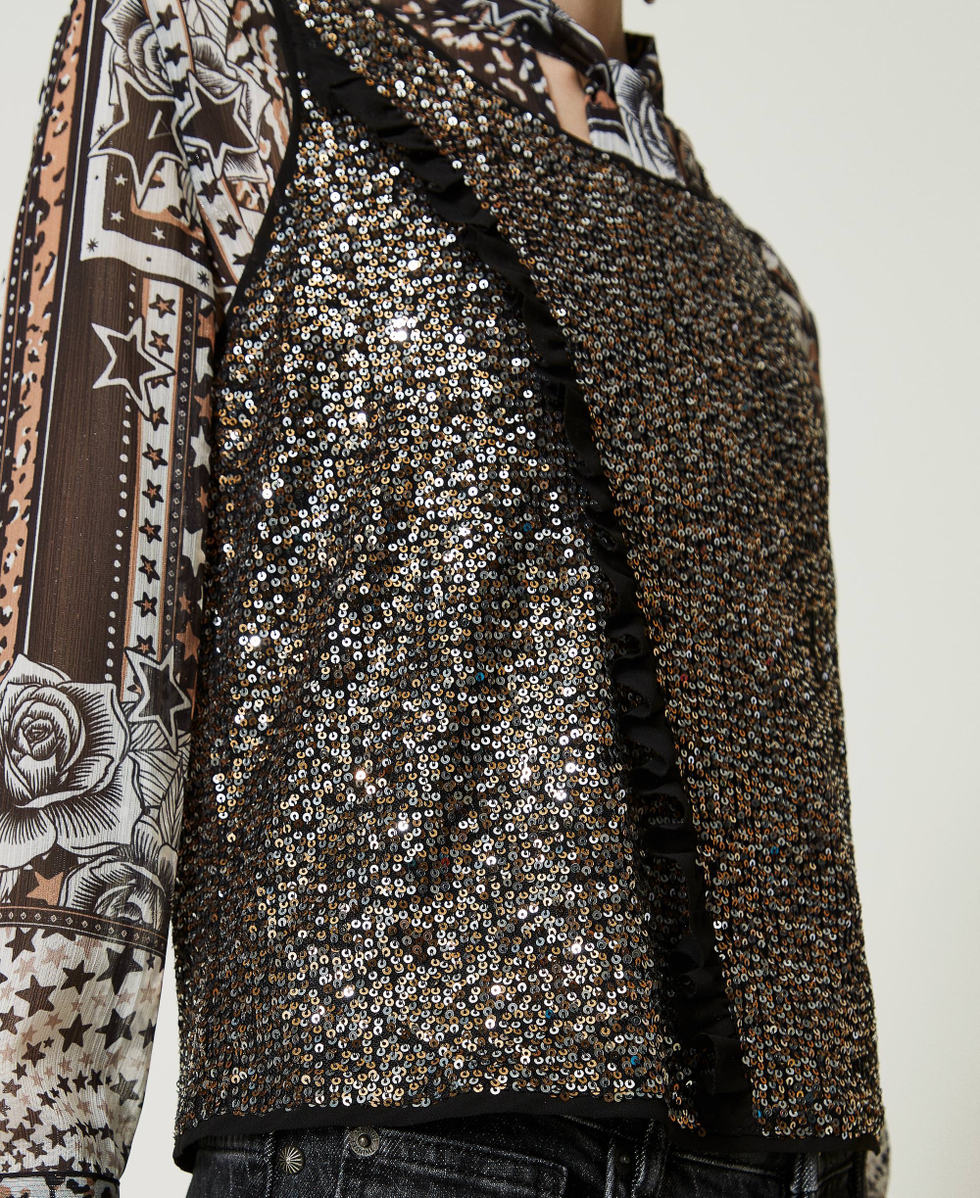 Top enti&egrave;rement orn&eacute; de sequins Noir Femme 232AP2423_00006_04