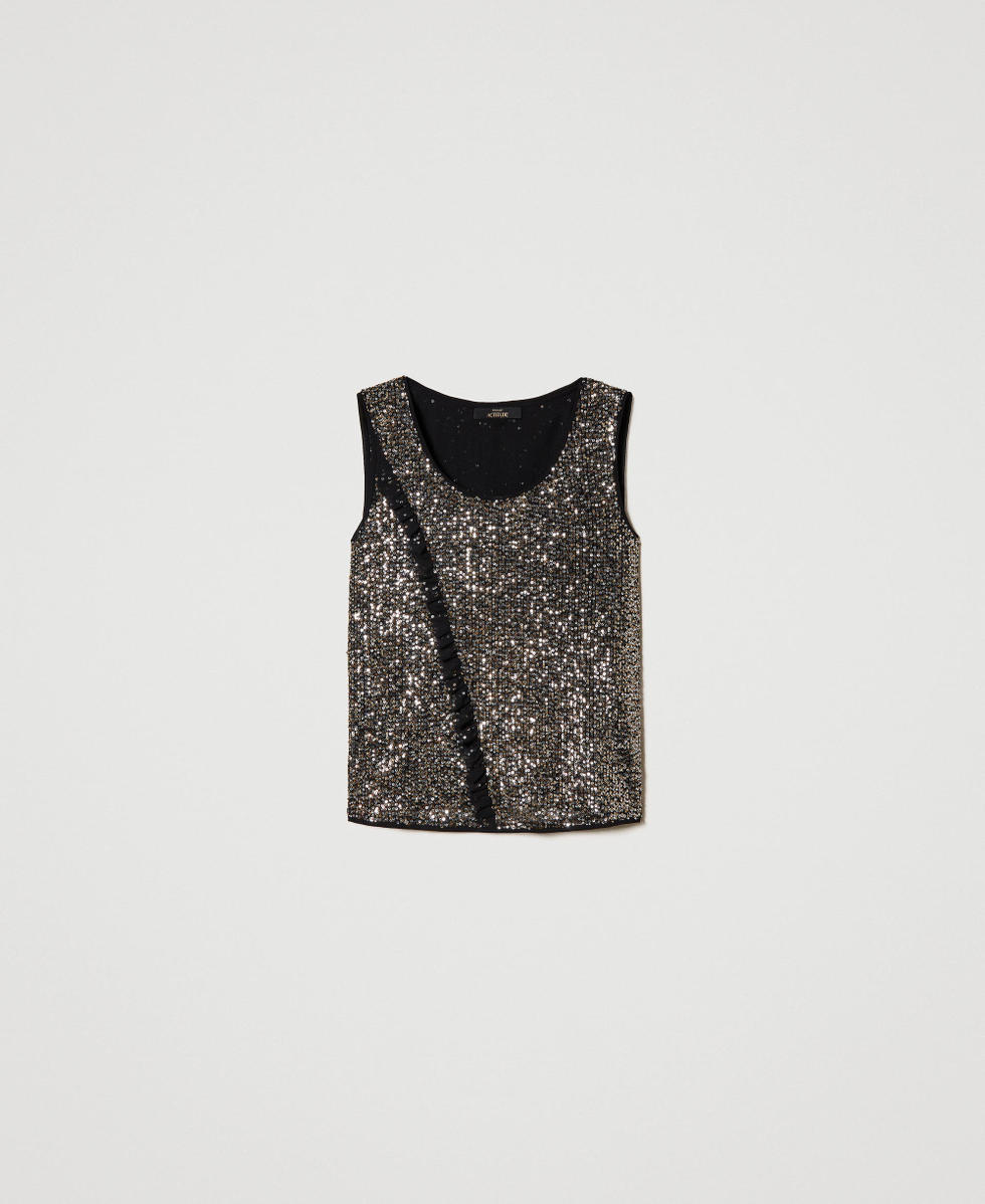 Top enti&egrave;rement orn&eacute; de sequins Noir Femme 232AP2423_00006_S0