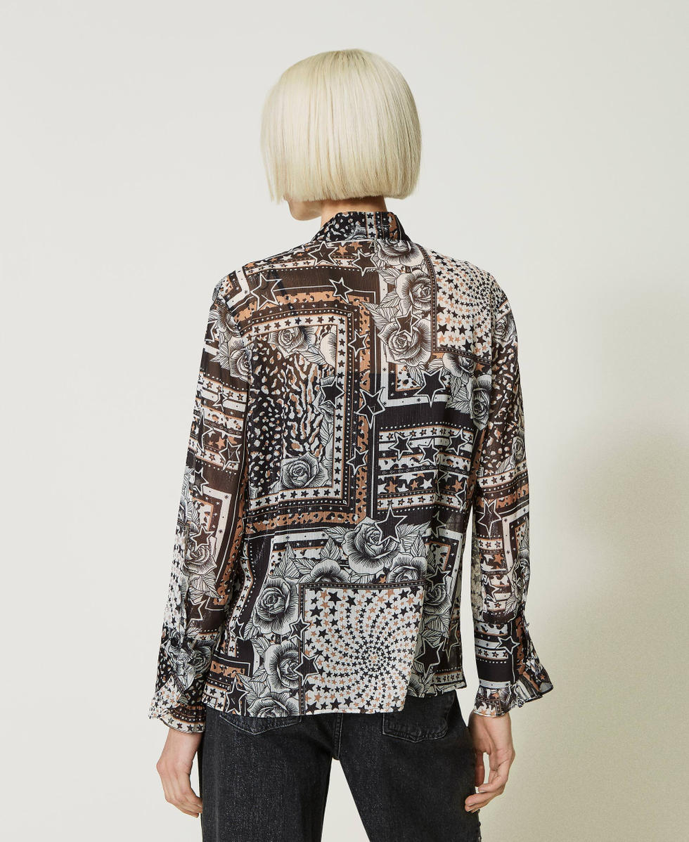 Blouse en cr&eacute;pon imprim&eacute; Imprim&eacute; Foulard Lys Femme 232AP2470_10804_04