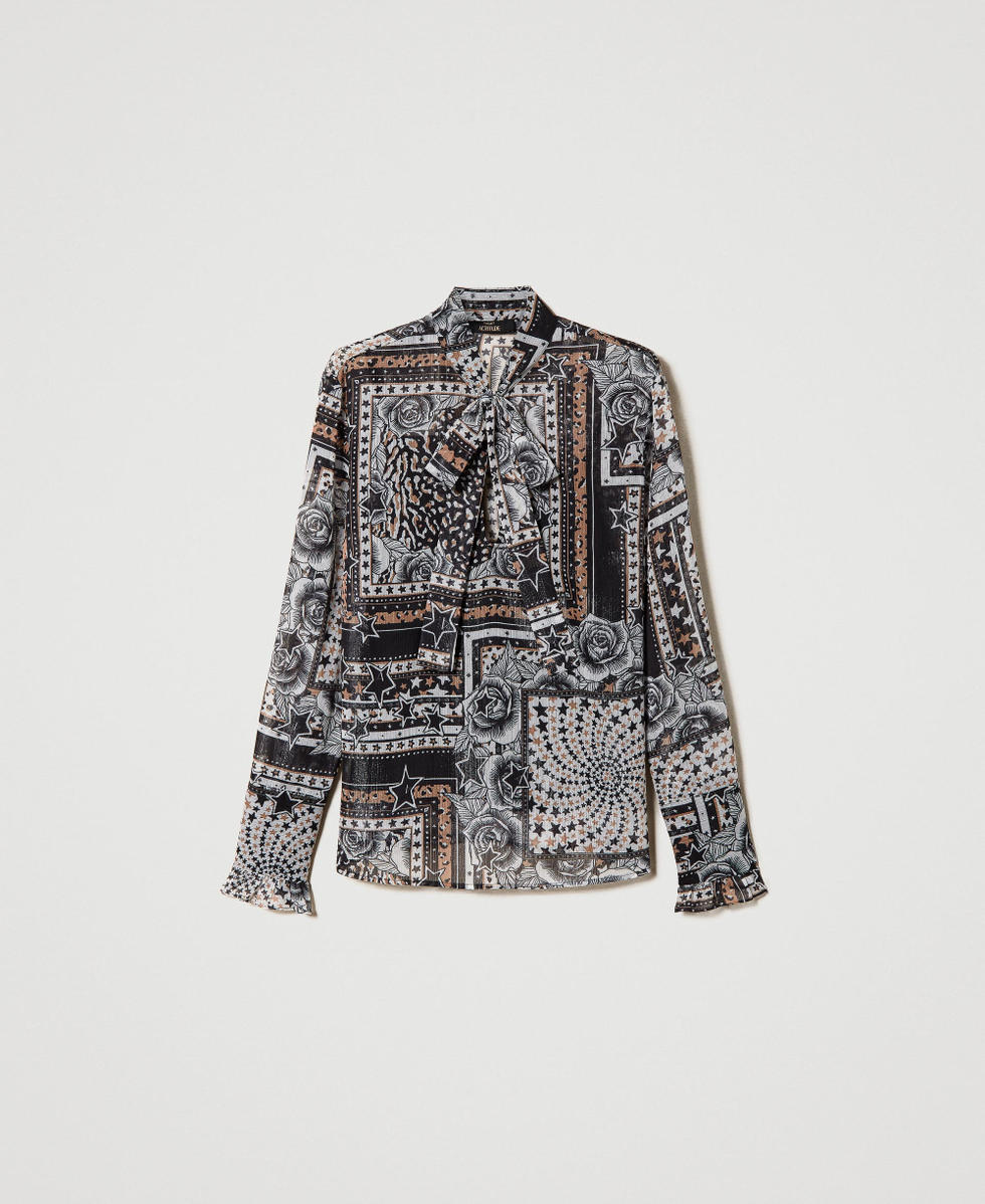 Blouse en cr&eacute;pon imprim&eacute; Imprim&eacute; Foulard Lys Femme 232AP2470_10804_S0