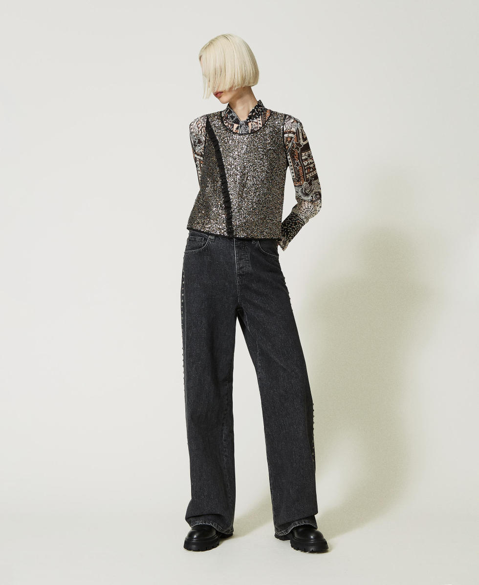 Blouse en cr&eacute;pon imprim&eacute; Imprim&eacute; Foulard Lys Femme 232AP2470_10804_T0