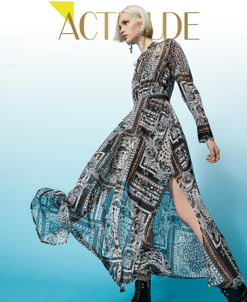 Long printed creponne dress
