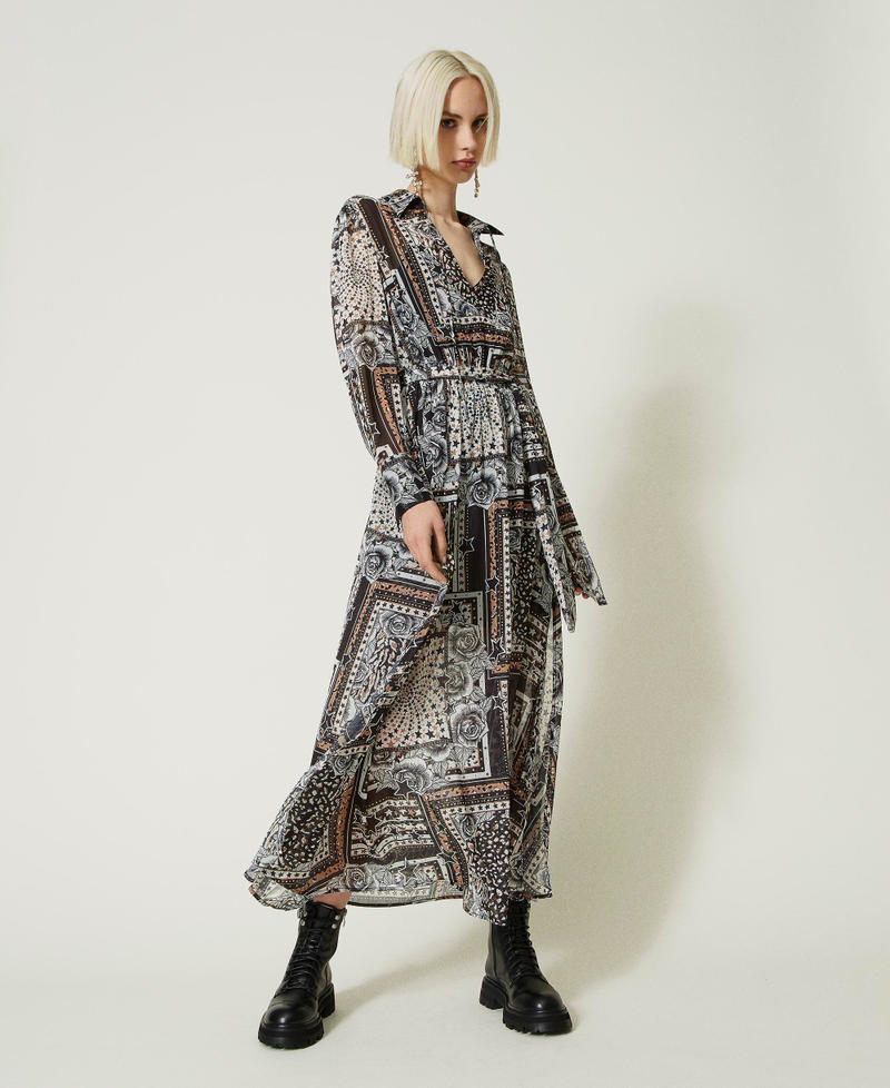 Long printed creponne dress