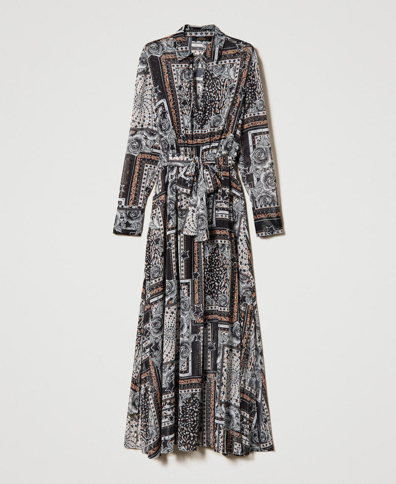 Robe longue en crépon imprimé Imprimé Foulard Lys Femme 232AP2471-0S