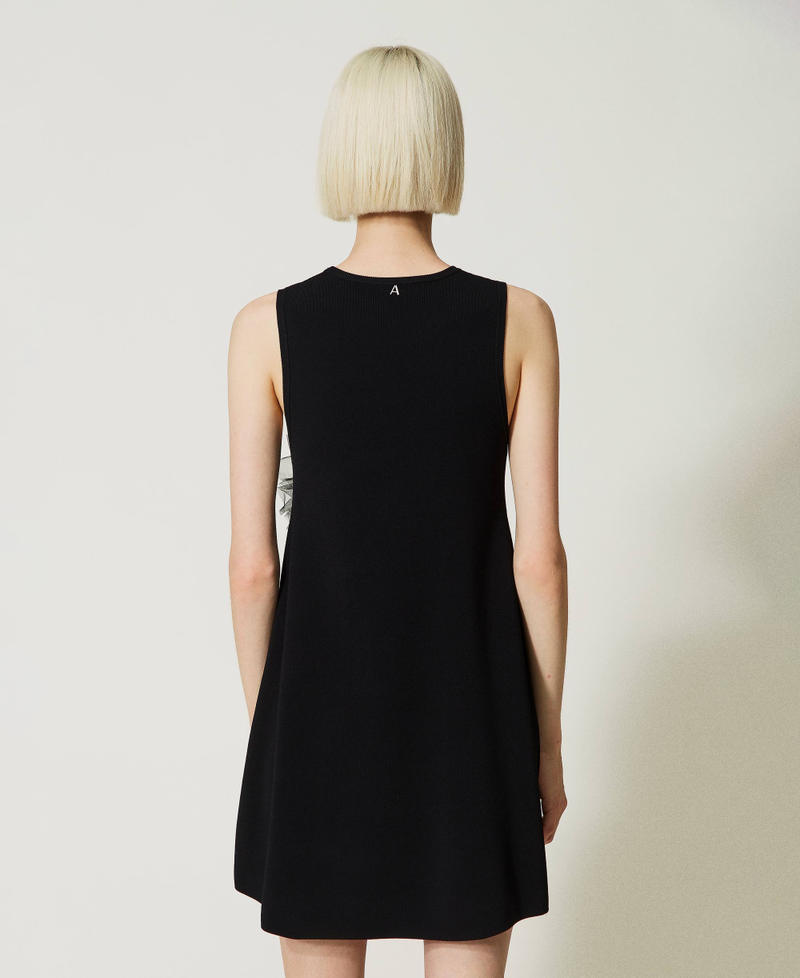 Короткое платье с цветами из тюля и атласа Черный женщина 232AP3050-04