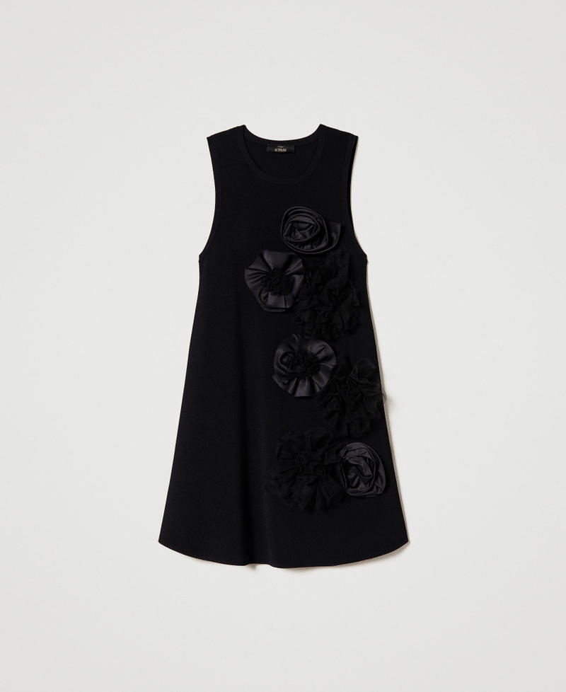 Short dress with tulle and satin flowers Black Woman 232AP3050-0S