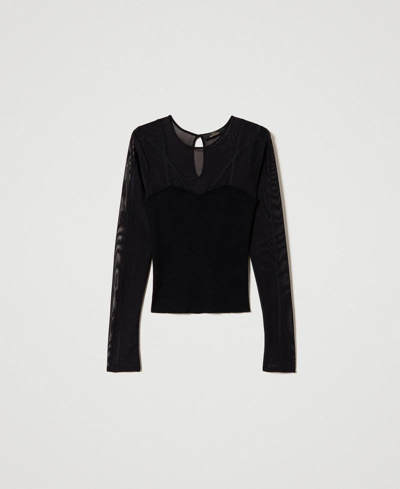 Ribbed knit top with tulle