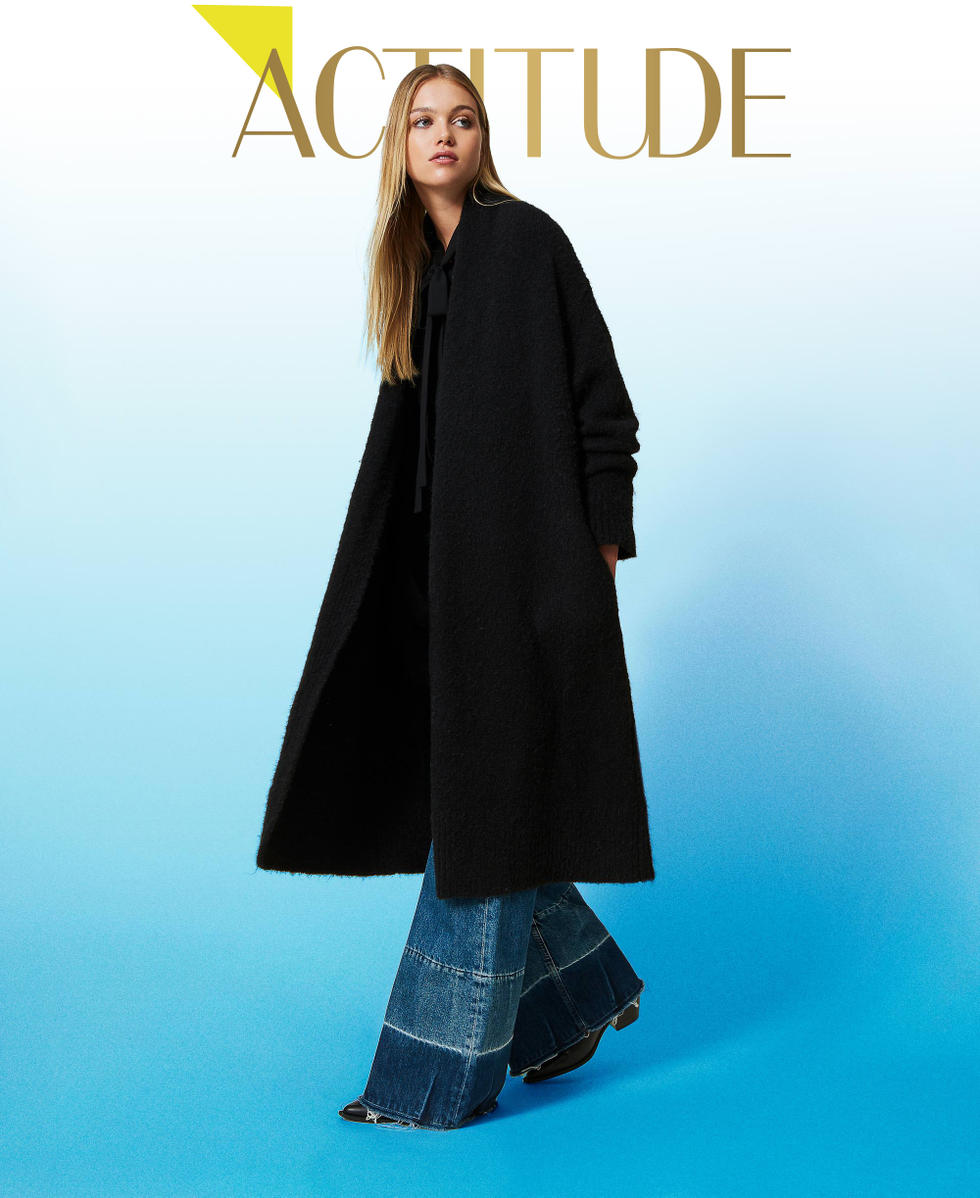 Abrigo de tejido reciclado Negro Mujer 232AP3090_00006_01