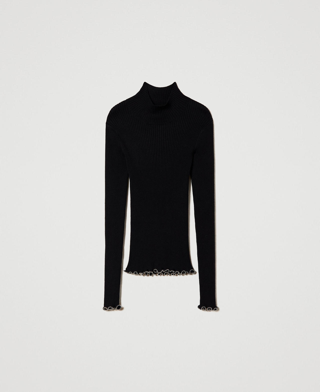 Turtleneck jumper with pearls Black Woman 232AP3101-0S