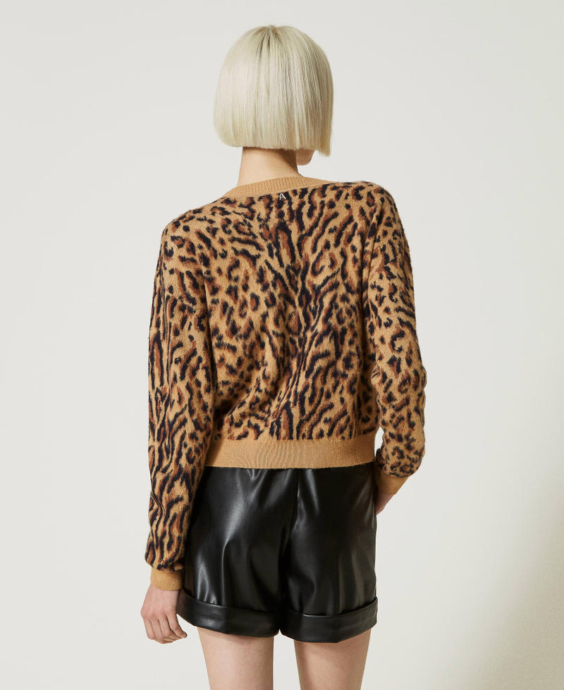 Wool blend jacquard animal print jumper "Cinnamon” Brown Lynx Woman 232AP3121-04