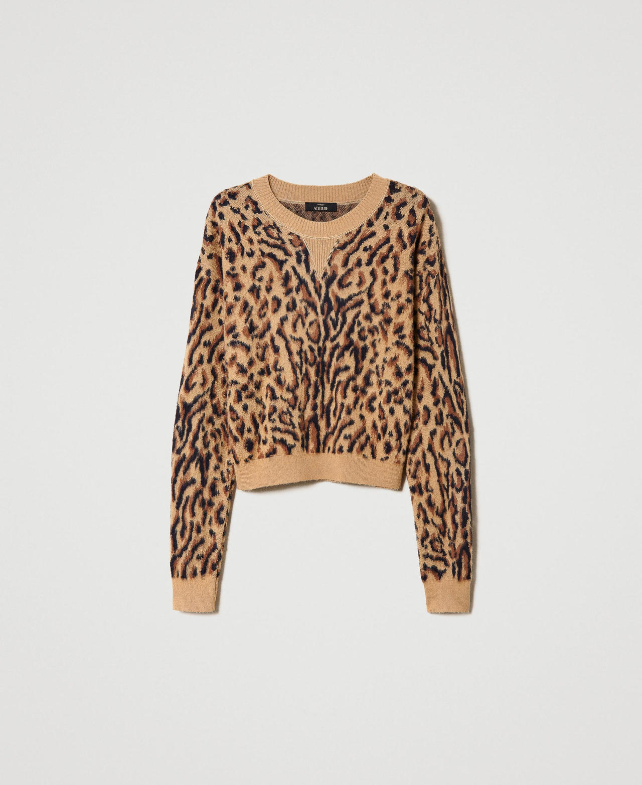 Wool blend jacquard animal print jumper Woman, Patterned Wool blend jacquard animal print jumper Woman, Patterned