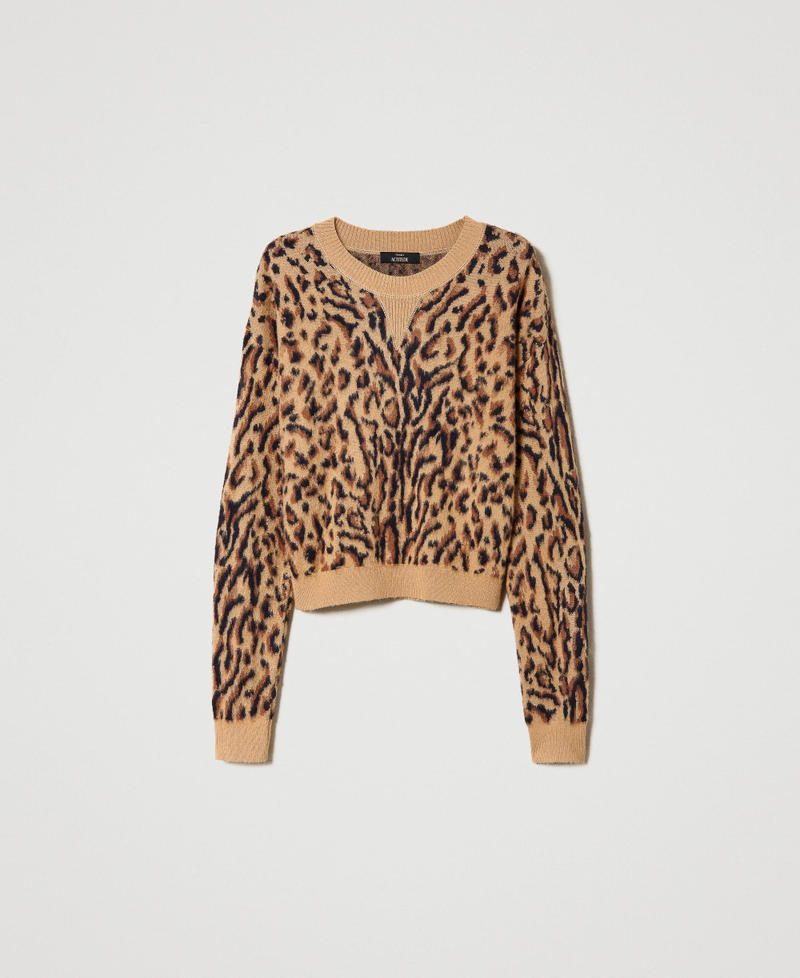Wool blend jacquard animal print jumper "Cinnamon” Brown Lynx Woman 232AP3121-0S