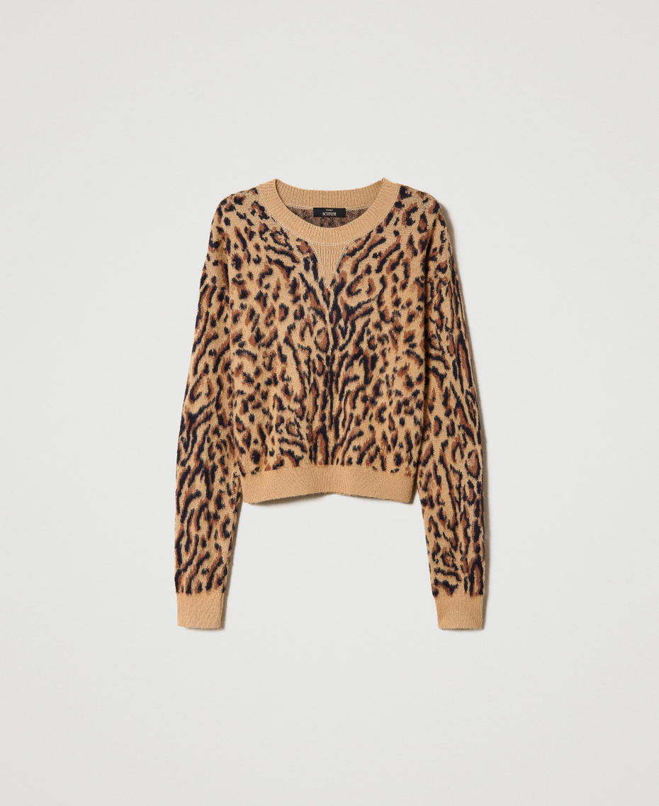 Wool blend jacquard animal print jumper "Cinnamon” Brown Lynx Woman 232AP3121-0S