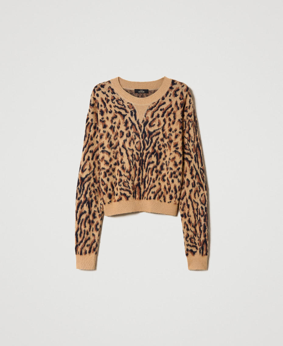 Pull jacquard animalier en laine mélangée
