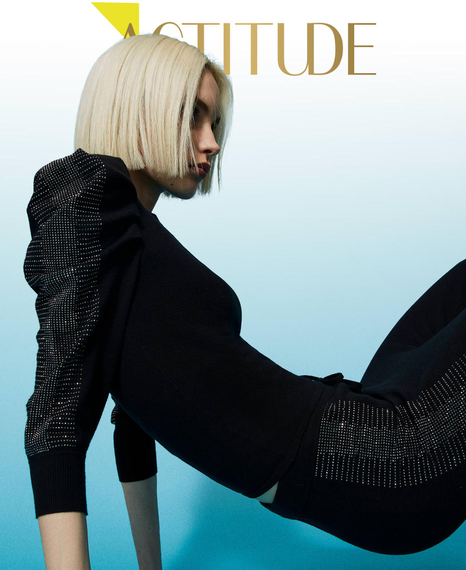 Fitted jumper with gathering and studs Black Woman 232AP3130_00006_01