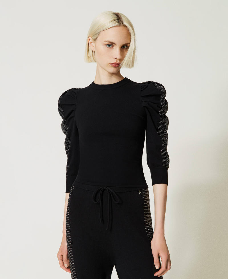 Fitted jumper with gathering and studs Black Woman 232AP3130_00006_02