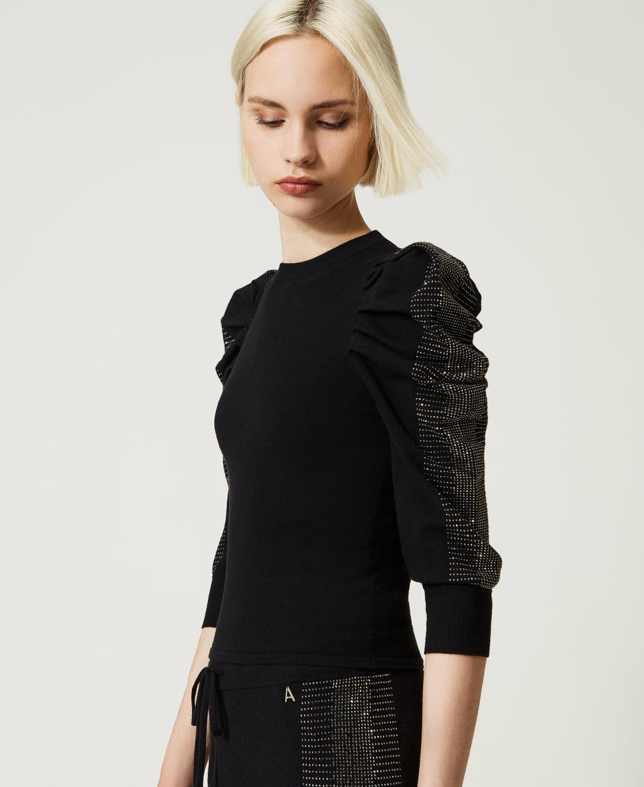 Fitted jumper with gathering and studs Black Woman 232AP3130_00006_03