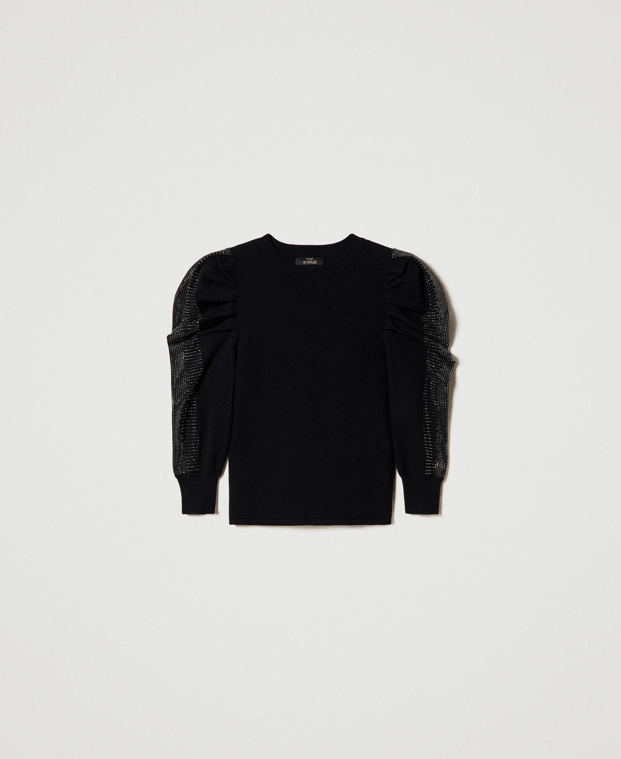 Fitted jumper with gathering and studs Black Woman 232AP3130_00006_0S