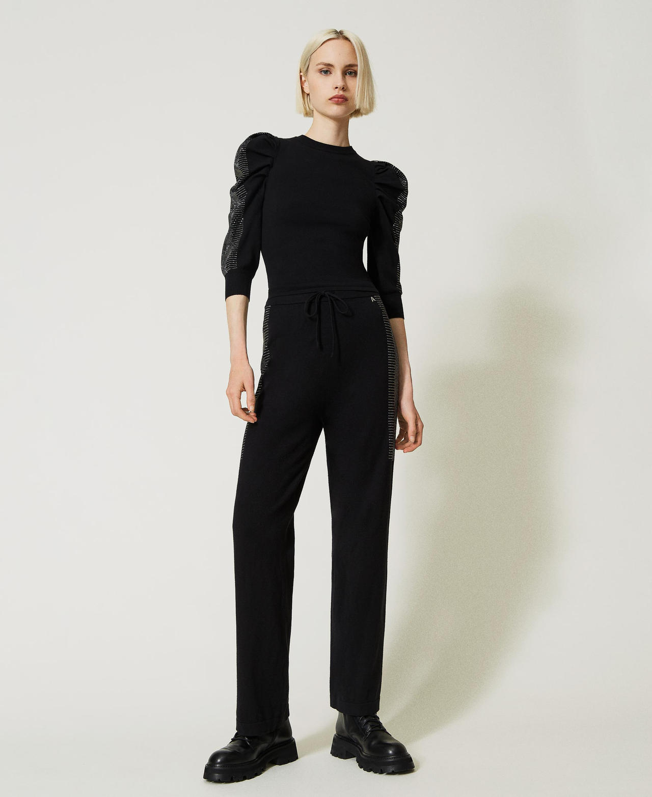 Knit trousers with studs Black Woman 232AP3132-02