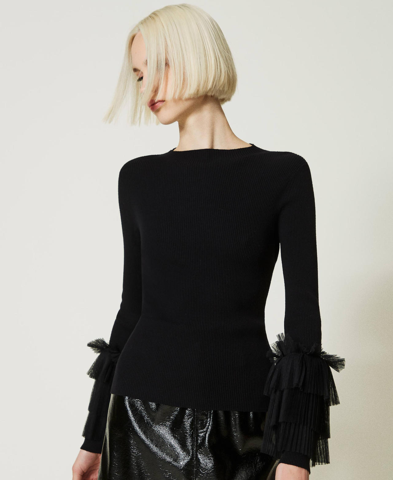 Top En Tulle Rocco Barocco Vintage Noir - Taille L (44) - Broderie Italienne - Occasion Très Bon état