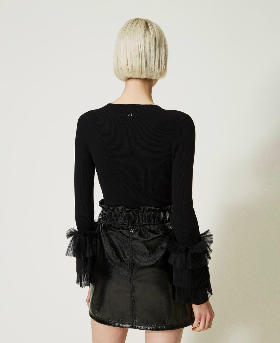 Fitted jumper with pleated tulle Black Woman 232AP3140-04