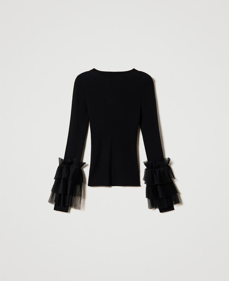 Fitted jumper with pleated tulle Black Woman 232AP3140-0S