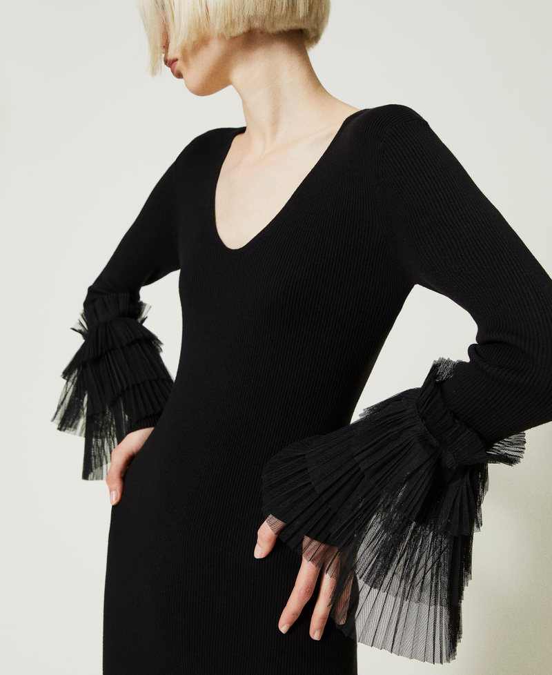 Long dress with pleated tulle
