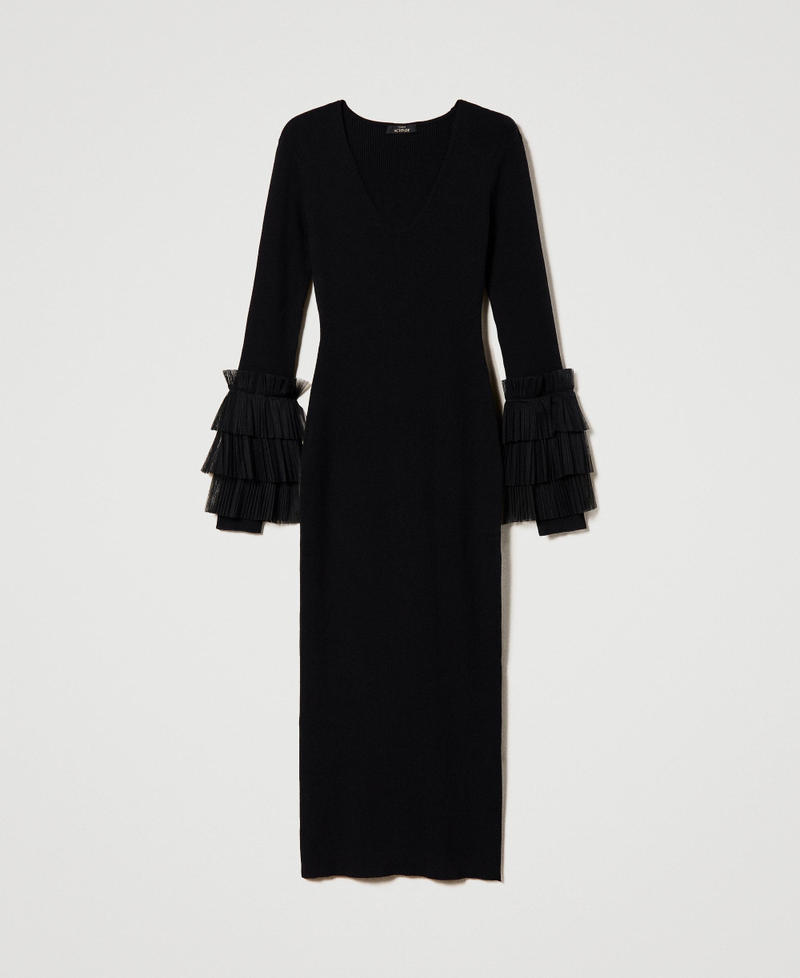 Длинное платье с плиссированным тюлем Черный женщина 232AP3141-0S