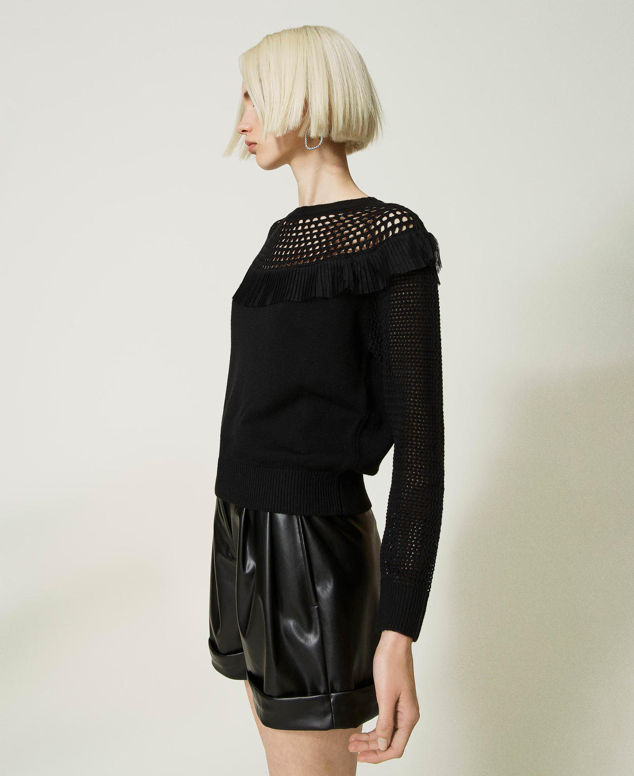 Wool blend jumper with tulle