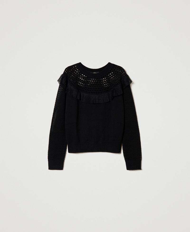Pullover aus Wollmischung mit Tüll  Schwarz Frau 232AP3151_00006_0S