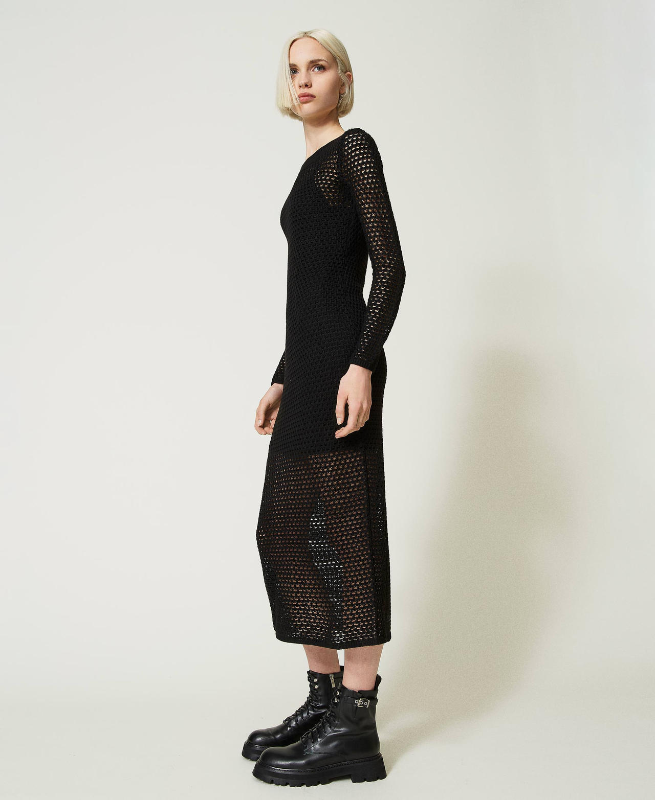 Maxi-Netzkleid aus Wollmischung Schwarz Frau 232AP3155_00006_03