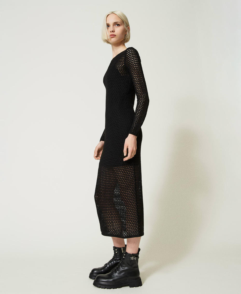 Maxi-Netzkleid aus Wollmischung Schwarz Frau 232AP3155_00006_03