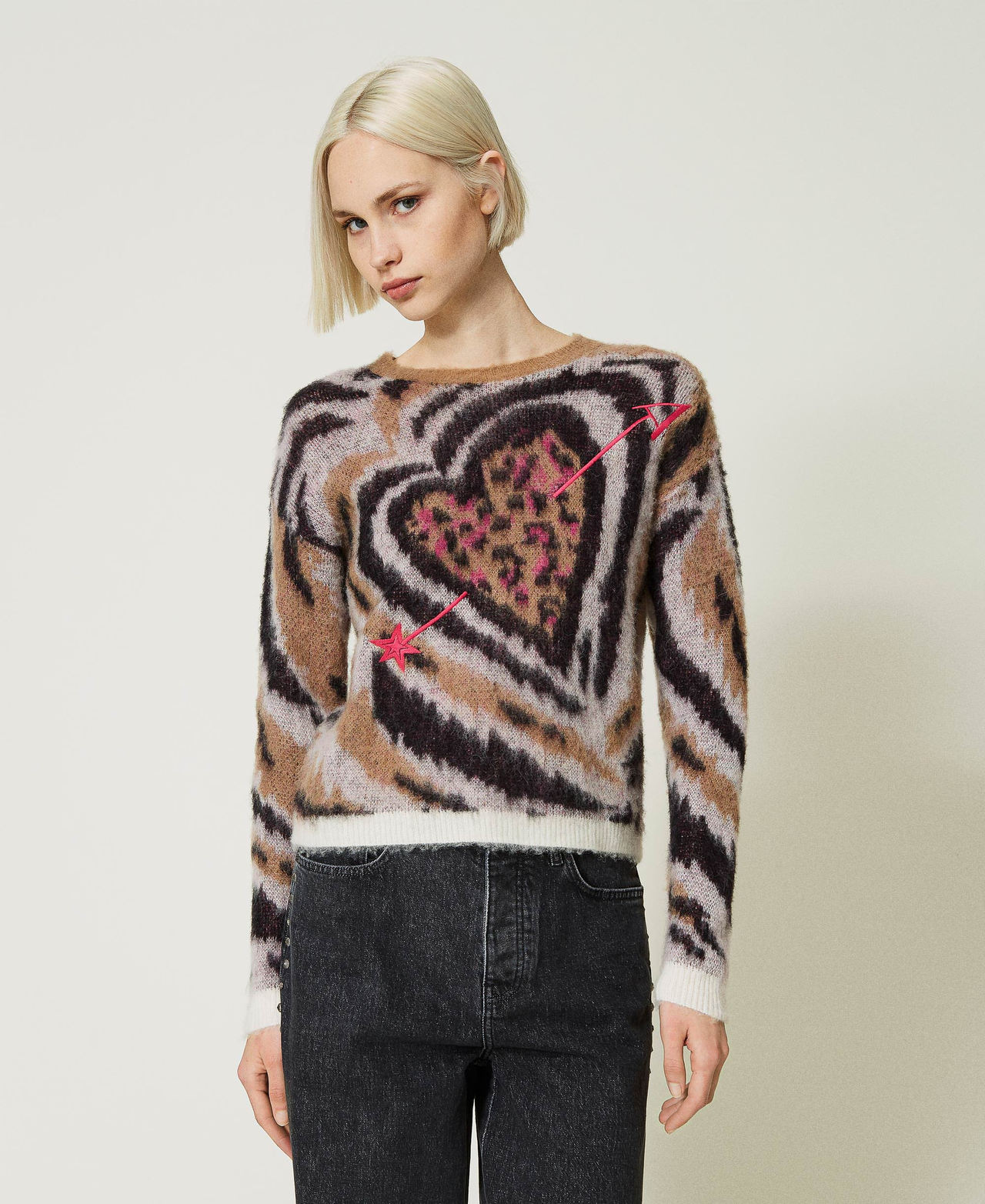 Maxi pull jacquard en mohair mélangé
