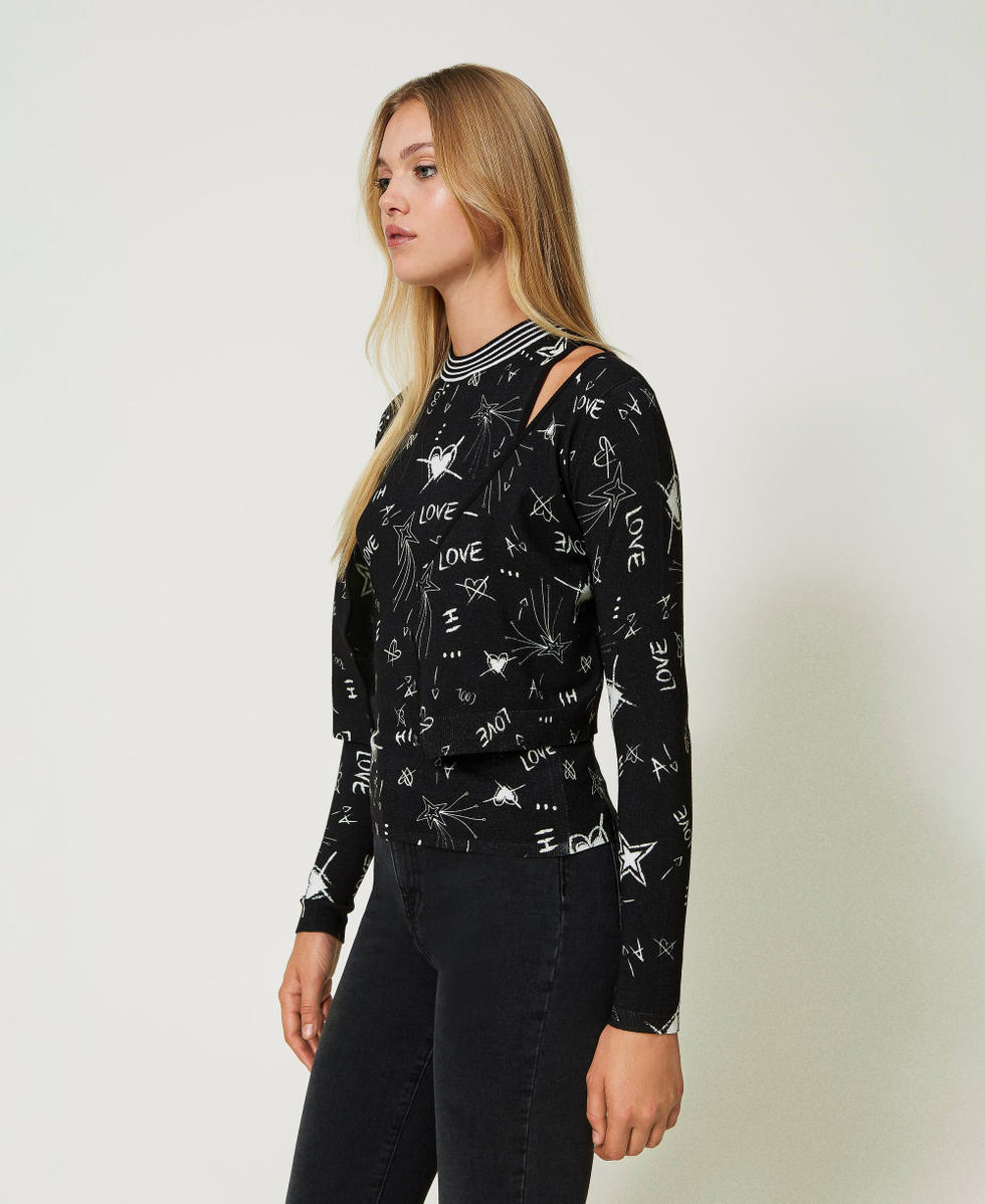 Cardigan et top en maille imprim&eacute;e